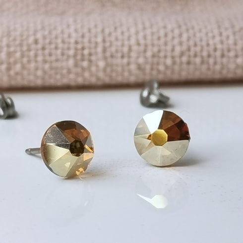 Golden Crystal Titanium Earrings, 6.5mm